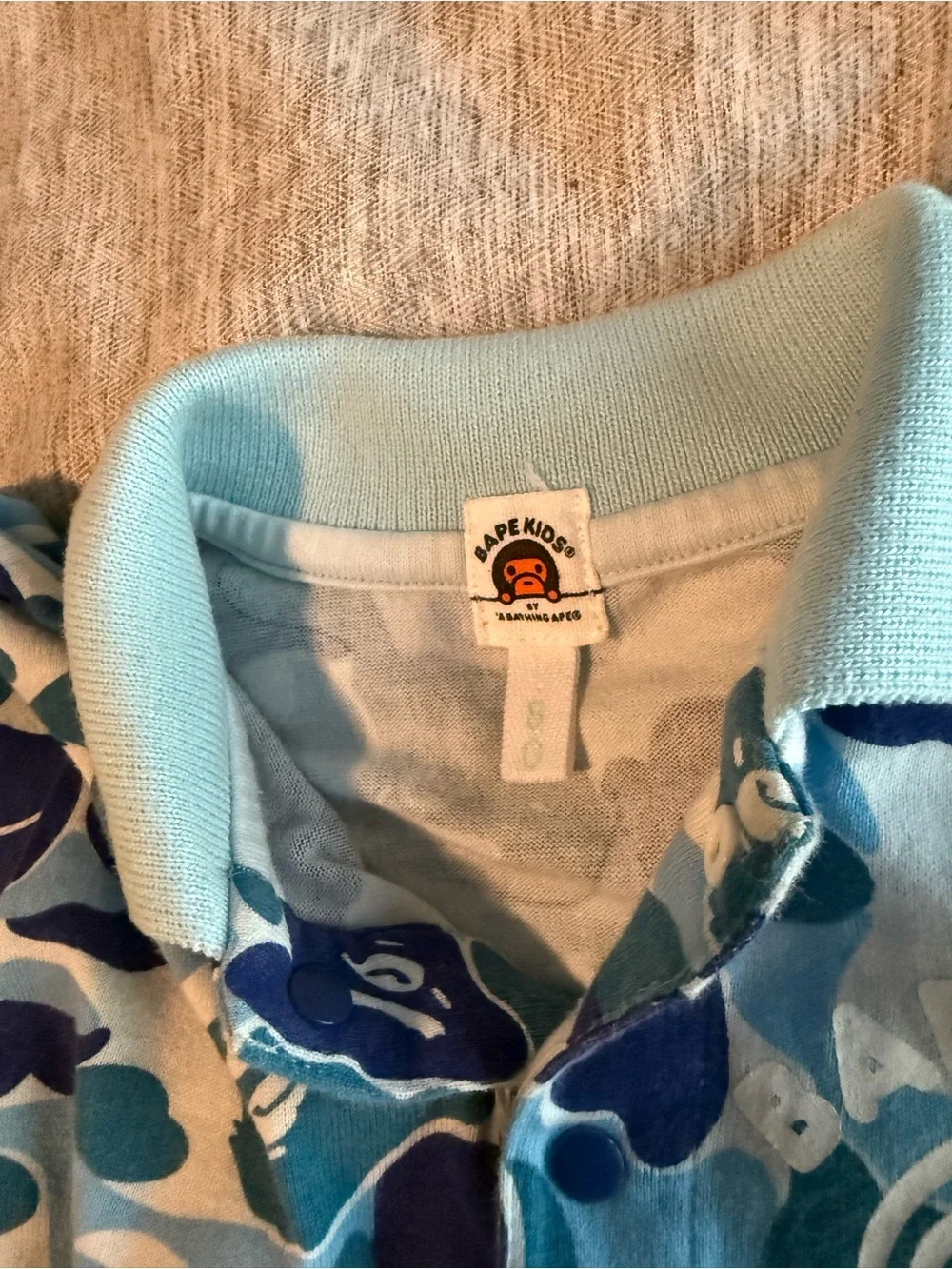 A Bathing Ape Bape Kids Blue & Navy Camo One-Piece Bodysuit Polo Size 6-9 months